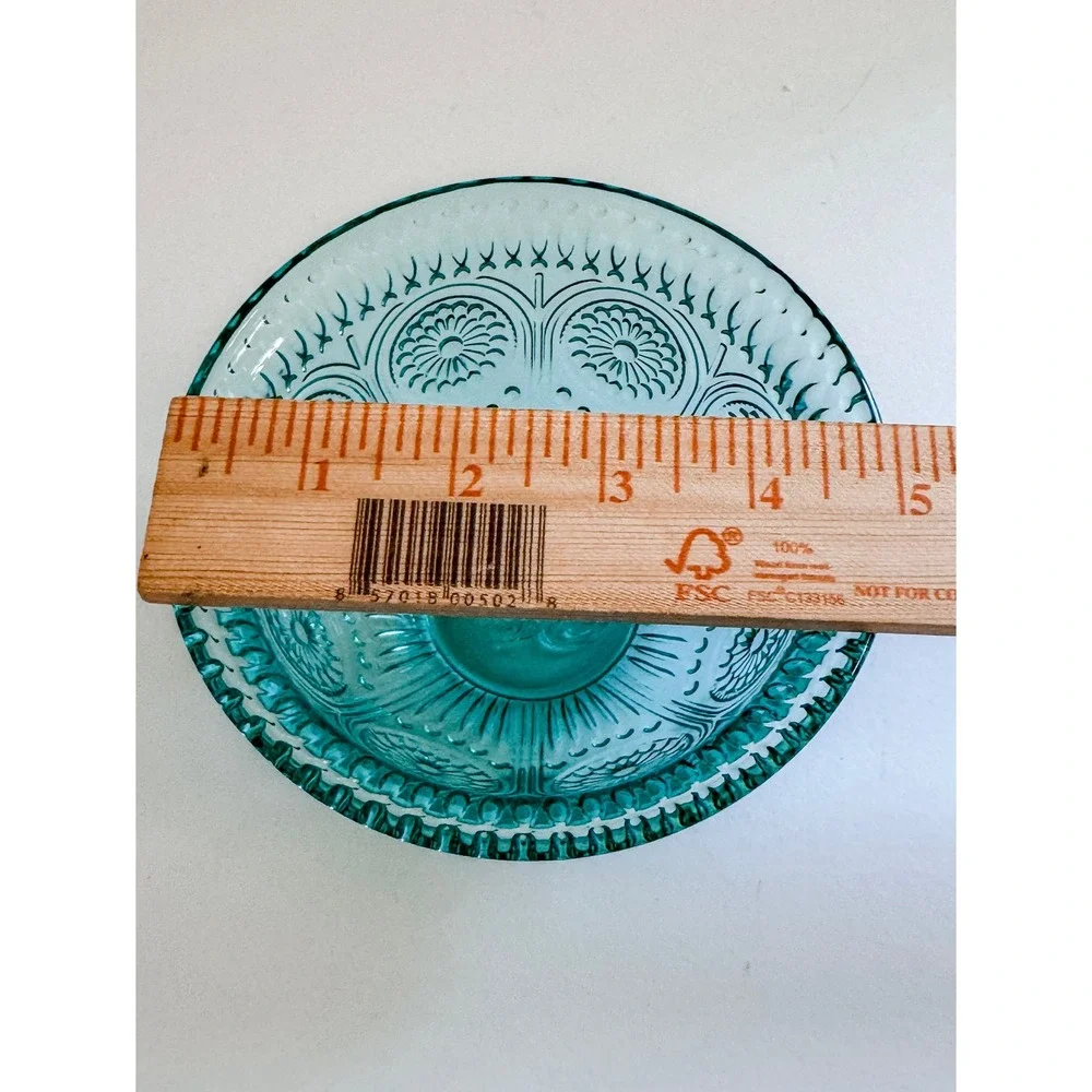 The Pioneer Woman Adeline Teal Glass Bowl Embossed Floral 6 Inch Round